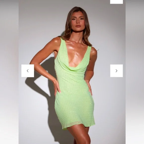 SLA the Label embellished Lime Green Mini Dress - Picture 3 of 6